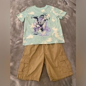 Marvel Jumping Bean Hulk Aqua & White Tshirt & Childrens Place Cargo Short Size6